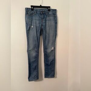 Gap Jeans Women's Sz 6 A Blue Denim High Rise Distressed Raw Hem Cropped Preppy